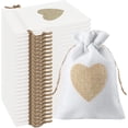 thumbnail image 1 of 24pccs Heart Pattern Bags In Jute Canvas Pockets 10*14cm, For Jewelry Boxes Wedding(white), 1 of 5