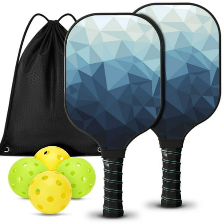 Wossspt Pickleball Paddles Set of 2 - Lightweight Pickleball Paddles Fiberglass Surface, 4 Balls & Bag Included