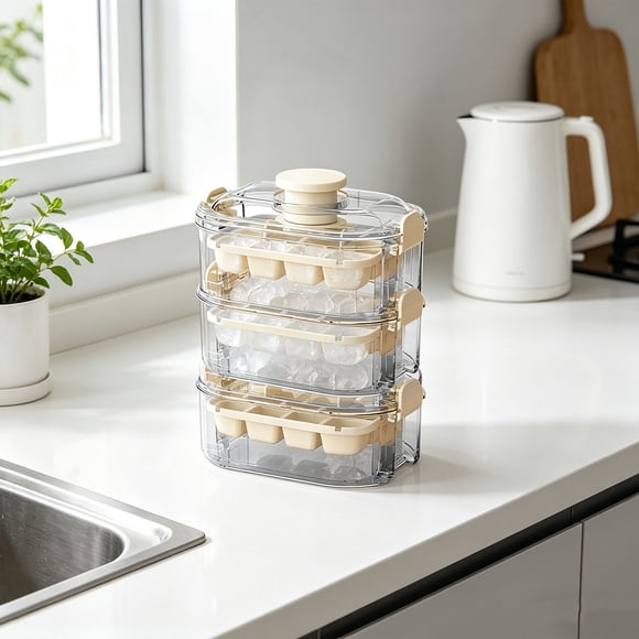 Bandeja de hielo de tres capas con tapa – A prueba de olores, a prueba de fugas y libre de BPA para una fácil extracción y almacenamiento del hielo.