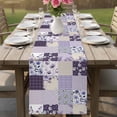 thumbnail image 4 of Spring Floral Table Runner 72 Inches, Dark Purple Flowers Patchwork Grid Bohemia Bed Runner Dresser Scarves Tabletop for Indoor Outdoor Parties/Ceremony/Banquet, 18" x 72", 4 of 8