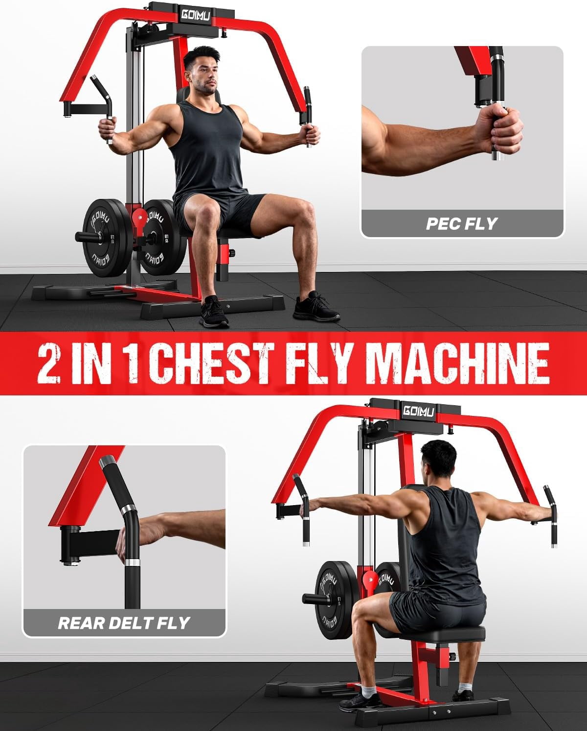 Chest Fly Machine, Reverse Delt Machine Adjustable Upper Body Specialty for Pectoral and Rear Deltoid, Chset Machine with Band Pegs for Home Gym