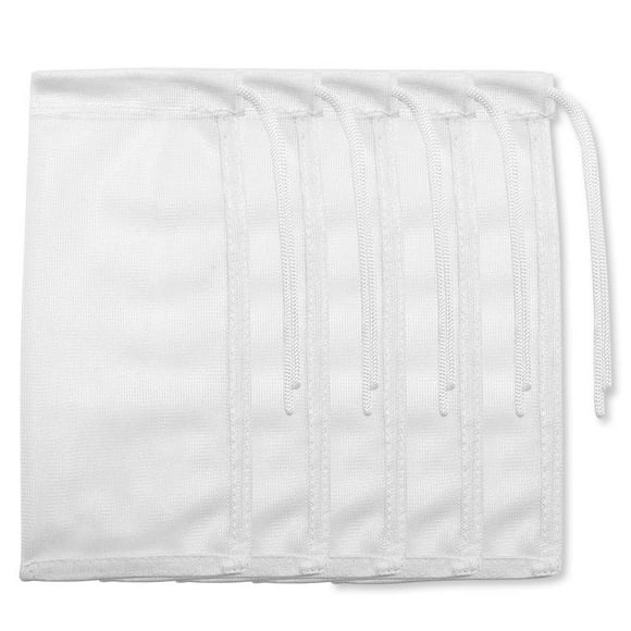 5 Pack Small Aquarium Mesh Media Filter Bags, 3 by 8 inches High Flow Mesh Bag with Drawstrings for Activated Carbon Reusable Fish Tank Charcoal Filter Bag for Fresh or Saltwater Tanks,White