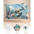 thumbnail image 2 of Hokiten Pillow Cases Queen Size Set of 2, Couch Pillow Covers, Coastal Sea Turtle Satin Pillowcases with Zipper for Hair/Skin, Vintage Teal Nautical Beach Botanical 20x30 Inches, 2 of 6