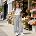 thumbnail image 4 of Hurxie Girls Wide Straight Leg Loose Sweatpants Elastic Waist Casual Jogger Pants with Pockets Gray,7 Years, 4 of 7