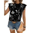 thumbnail image 2 of Blusas de Encaje con Estampado Floral para Mujer, Cuello Redondo, Mangas , Estilo Bohemio, Blancas y Azules, Talla XXL, 2 of 9