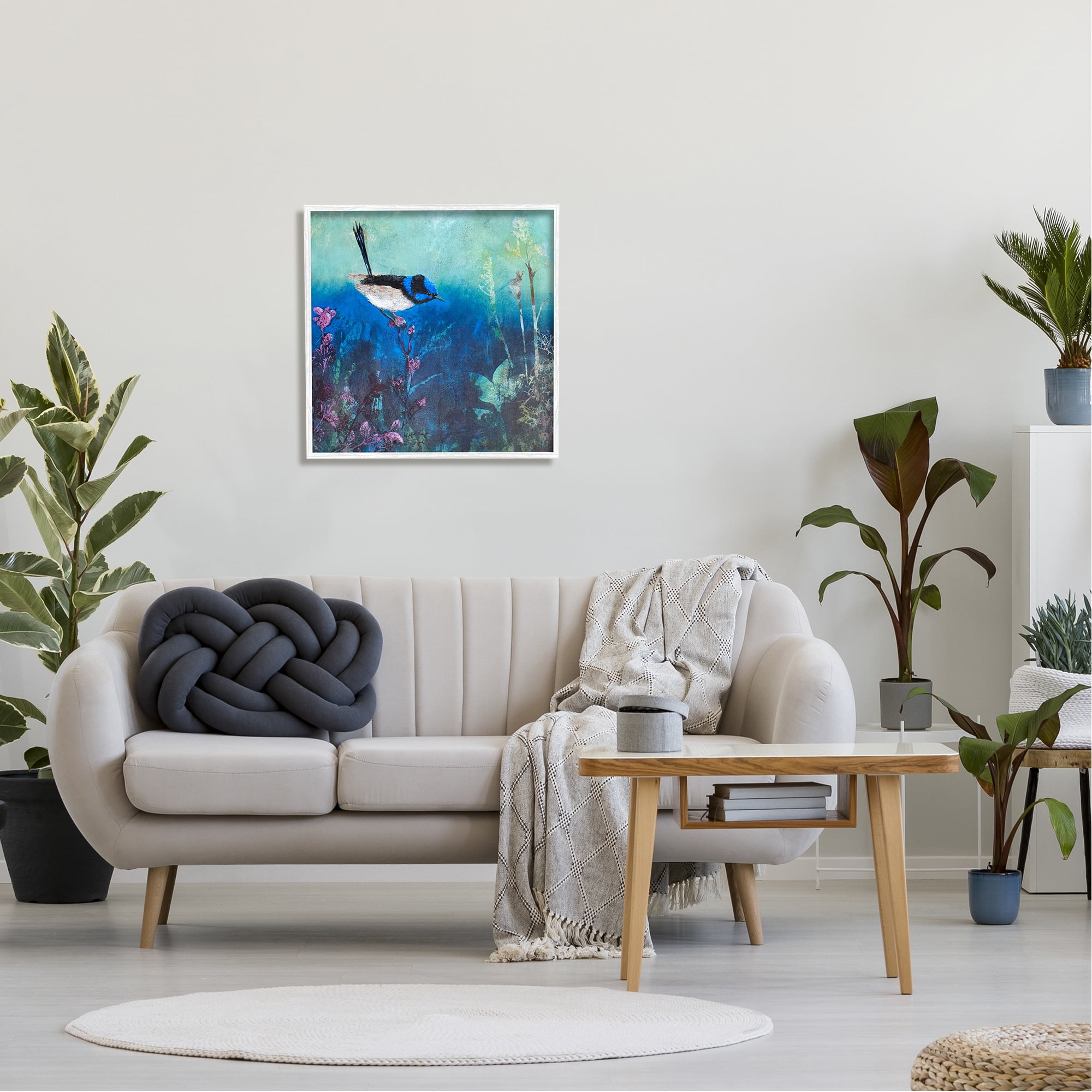 Stupell Industries Blue Bird Perched Sea Life Coral Underwater Scene Graphic Art White Framed Art Print Wall Art, Design by Trudy Rice
