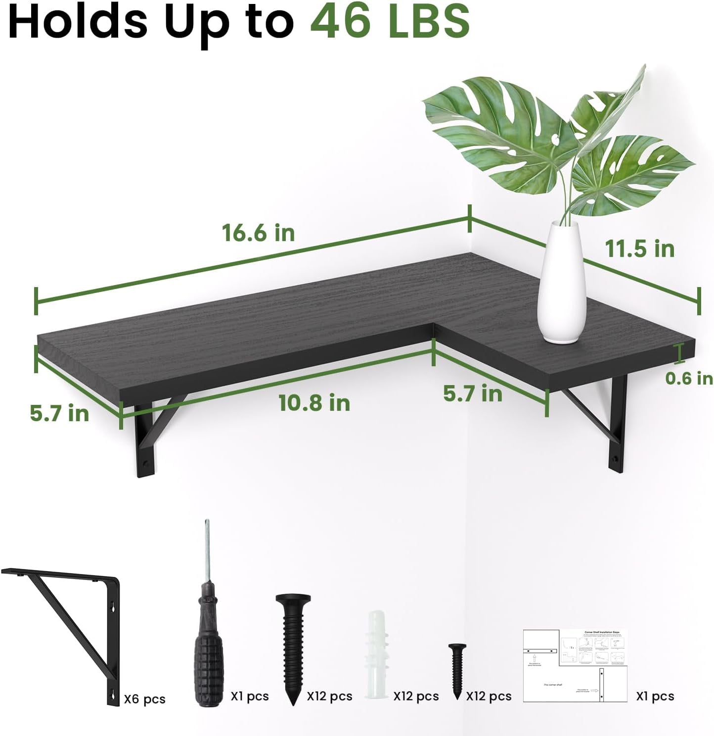 Corner Floating Shelves Set of 4, Corner Shelves Wall Mounted, for Bedroom Kitchen Living Room Bathroom Office- Gothic Style (Black, Set of 4)