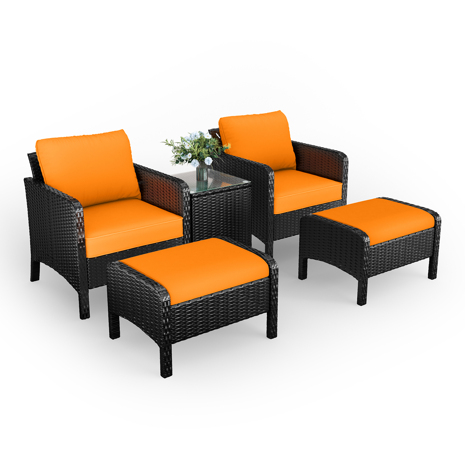OKVAC 5 Piece Patio Furniture Set Rattan Wicker Chair with Ottomans, Coffee Table - image 1 of 7