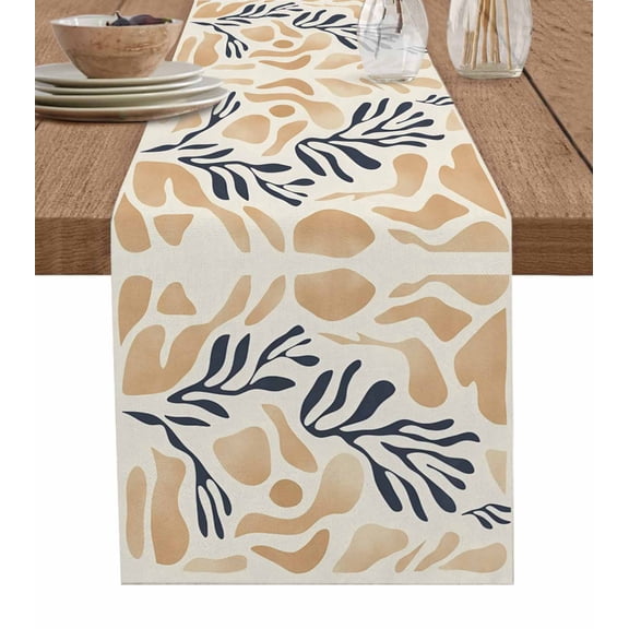 Hokiten Table Runners 60 Inches Long Dress Scarves, Navy Blue Beige Abstract Farmhouse Kitchen/Dining Table Runner, Small Coffee Tablerunners, Modern Vintage Geometric 13x60 Inch
