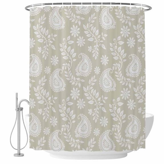 Yellow Paisley Shower Curtain, Waterproof Shower Curtains for Bathroom, Ethnic Vintage Floral Botanical Abstract Washable Fabric Bathtub Curtain Set Bath Decor with 12 Hooks Extra Long 72"x96"