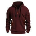 thumbnail image 2 of Men's Solid Color Half-Zip Hoodie, Oversized Plus Size Casual Pullover Fleece Sweatshirt for Fall Winter,Wine,XL, 2 of 5