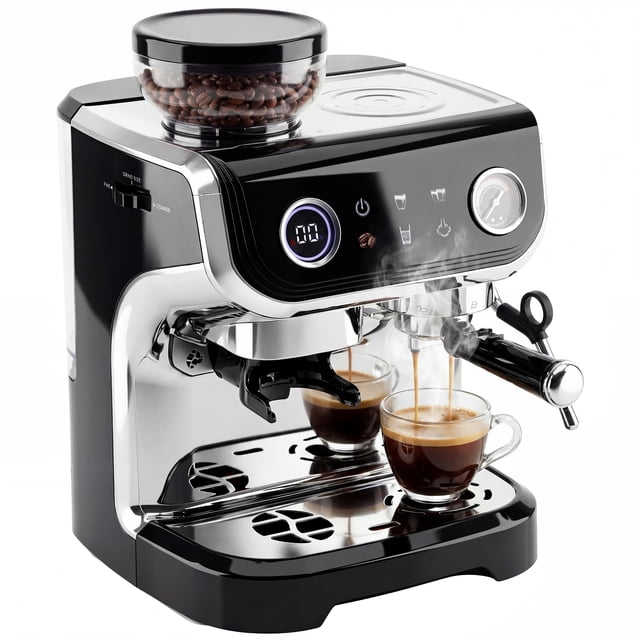 HOMCOM Espresso Machine with Built-in Grinder Milk Frother Steam Wand Black