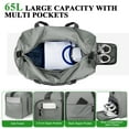 thumbnail image 3 of 65L Large Duffle Bag for Travel - Foldable Men Women Duffel Bag with Shoes Compartment - Gym Overnight Bags Waterproof & Tear Resistant(Gray), 3 of 7