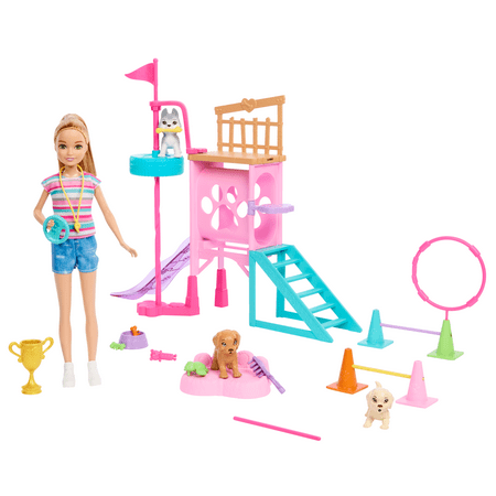 Barbie and Stacie to The Rescue Puppy Playground Playset with Doll, 3 Pet Dog Figures, Multicolor