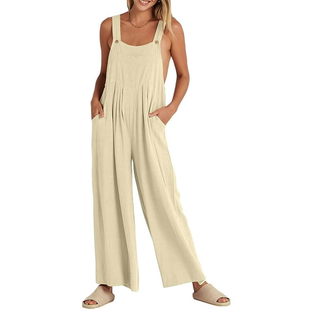 Lucakuins Mujer Mameluco Largo Babero Suelto Color Sólido Mono Casual Pantalones de Pierna Ancha con Bolsillos Lucakuins moda