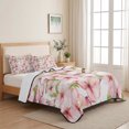 thumbnail image 5 of Queen Quilt Set 90''x96'', Pink Flowers Lightweight Bedspread Coverlet Set with 2 Pillow Shams, Watercolor Spring Botanical Floral Leaves Breathable All Season Quilt Bedding for Bedroom/Guest Room, 5 of 9