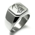 thumbnail image 1 of Stainless Steel Harbinger Grim Reaper Engraved Square Flat Top Biker Style Polished Ring, 1 of 1