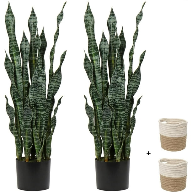 2 Set Large Fake Snake Plant Black Coral 37 Inch Sansevieria Plant Artificial Snake Plants in