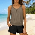 thumbnail image 6 of pstuiky Womens Swimsuit Solid Color Crew Neck Adaptable Two Piece Bathing Suits Swim Suit Women Workout Two-Piece Sets Chest Support with Boy Shorts Swim Dress, 6 of 7
