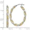thumbnail image 4 of 14k White Gold & Yellow Rhodium Twisted Diamond Cut Oval Hoop Earrings - 19.0mm, 4 of 6