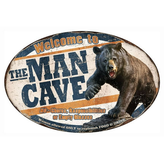 River's Edge Man Cave Bear Tin Sign