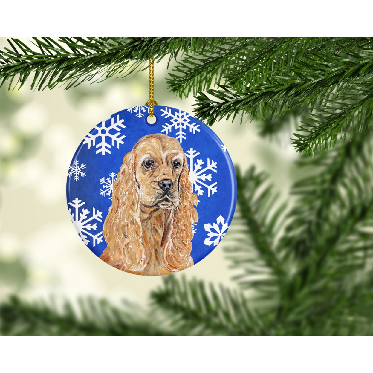 Carolines Treasures SC9598CO1 Buff Cocker Spaniel Winter Snowflakes Ceramic Ornament 3 in multicolor