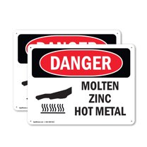 (2 Pack) Molten Zinc Hot Metal OSHA Danger Sign 10 Inch X 7 Inch Indoor / Outdoor Rust-Free Aluminum Metal Signs for Workplace, Workshop, and Construction Site, Made in the USA
