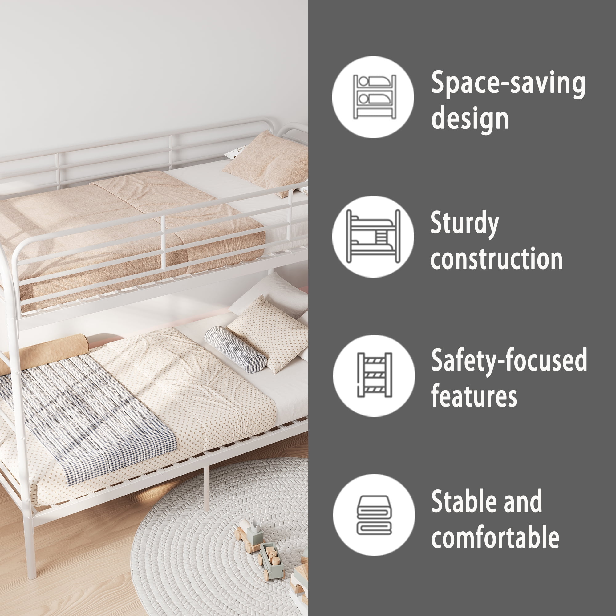MAYEERTY Twin Over Twin Metal Bunk Bed, Low Profile Steel Bed Frame with Ladder for ids Teens Adults Bedroom Dorm