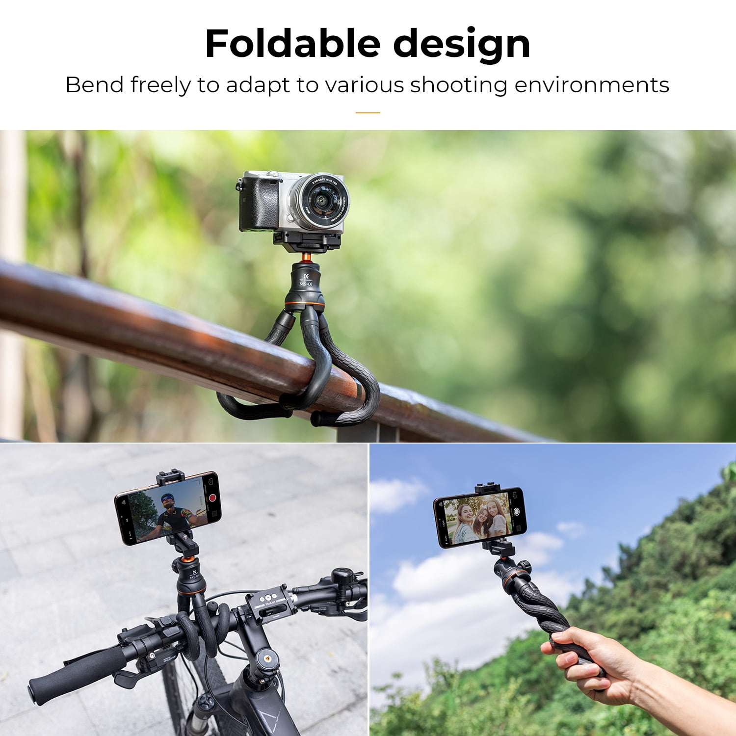 K&F Concept Camera Tripod Versatile Mini Flexible Phone Stand, Adjustable Legs Phone Tripod with Bluetooth Remote for Cellphones Video Recording, Vlogging and Travel Photography