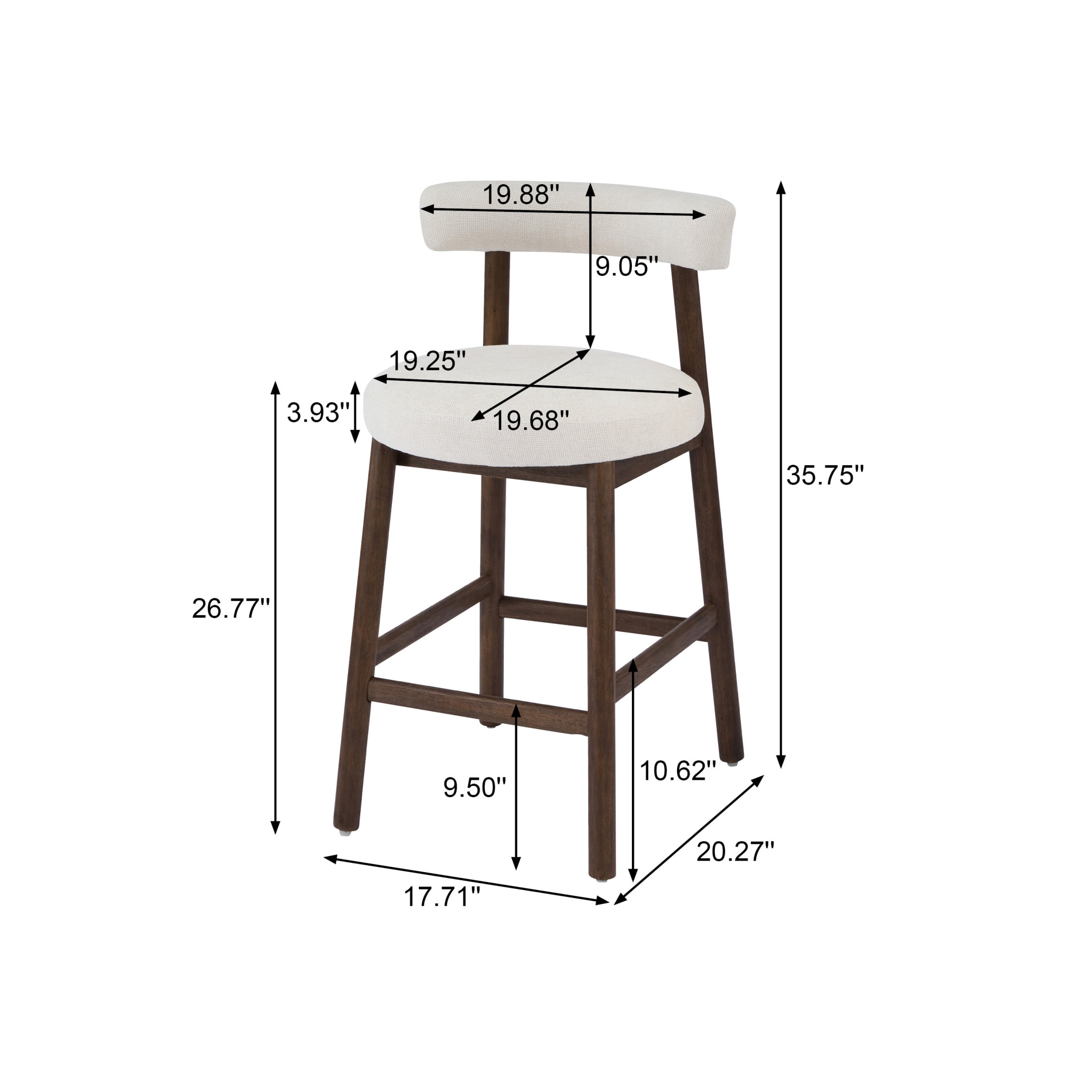 Christopher Knight Home Minimalist 26.77" Counter Height Bar Stools, Solid Wood Frame, Walnut, Set of 2