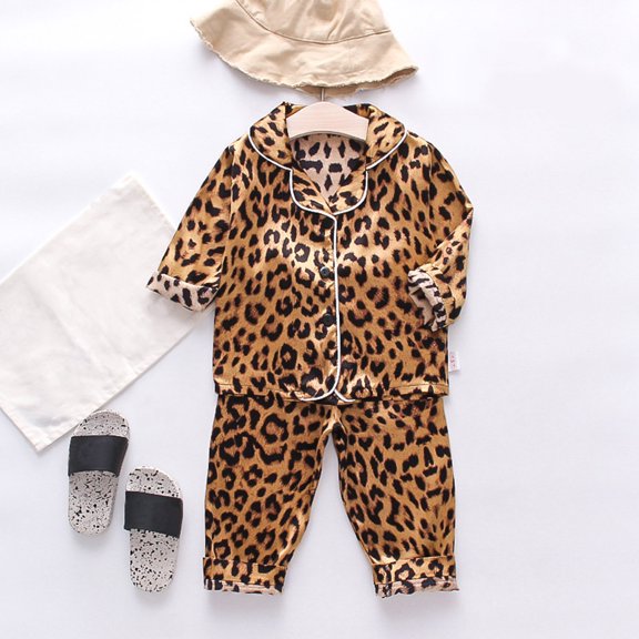 Baby Girl Pajamas Kids Leopard Print Long Sleeve Button Top and Pants Home Wear Set Baby Girl Clothes Gold 2-3 Years