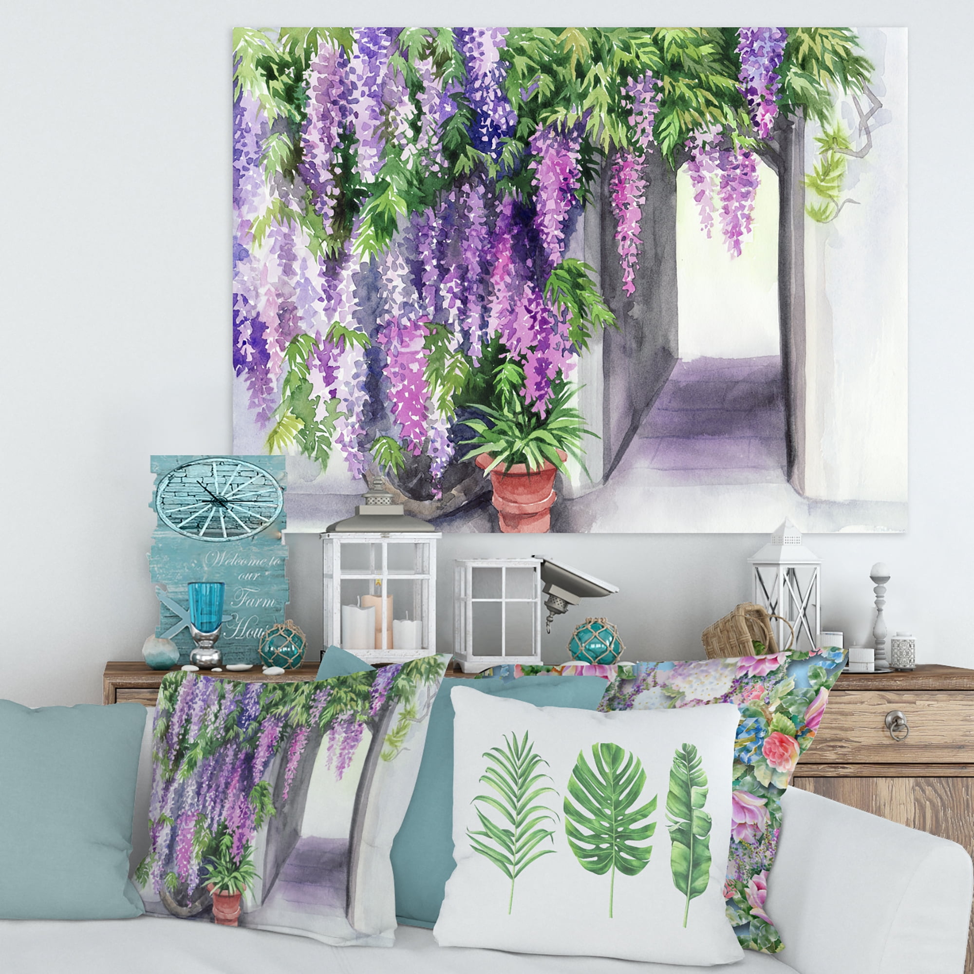 Designart ' Purple Wisteria Blossom ' Traditional Canvas Wall Art Print