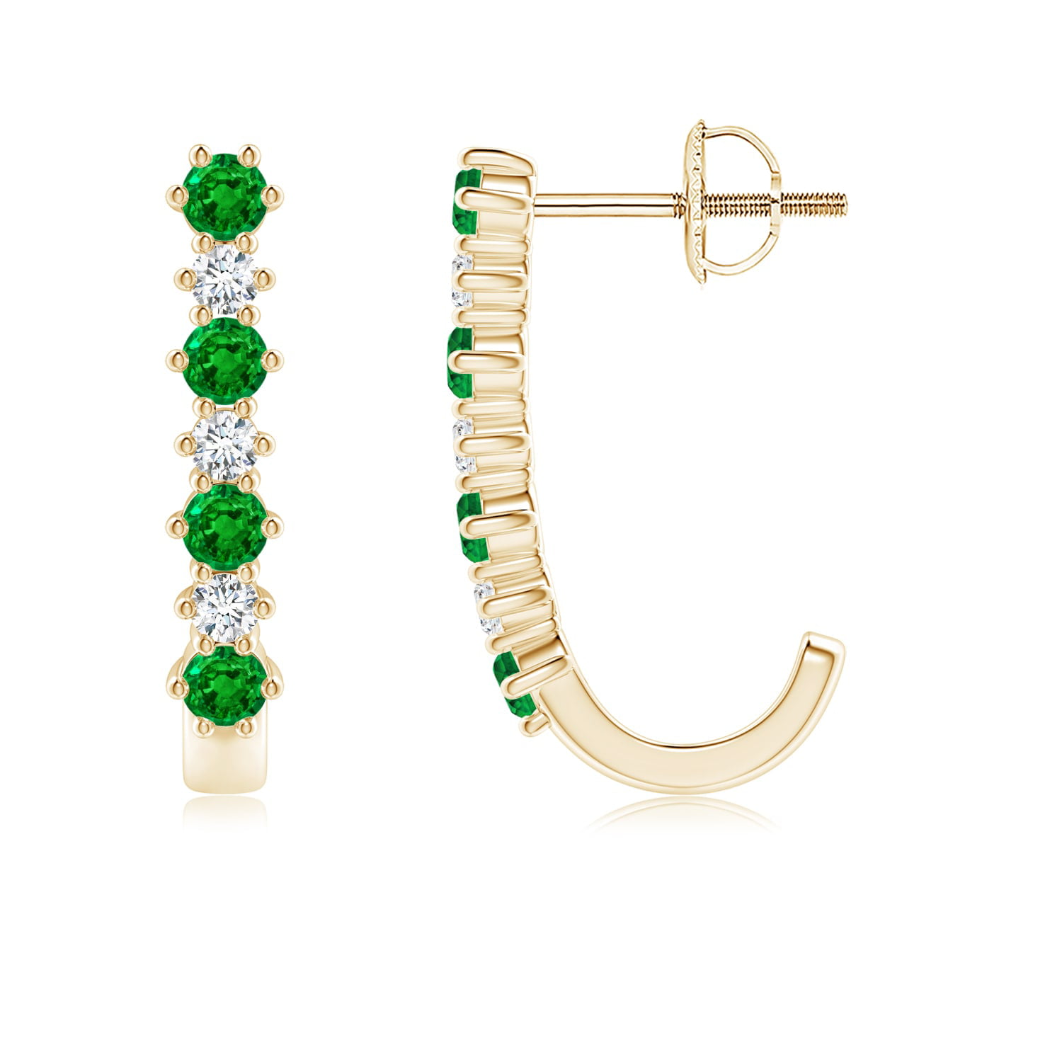 0.5 Carat May Birthstone Jewelry - Emerald and Diamond J-Hoop Earrings ...