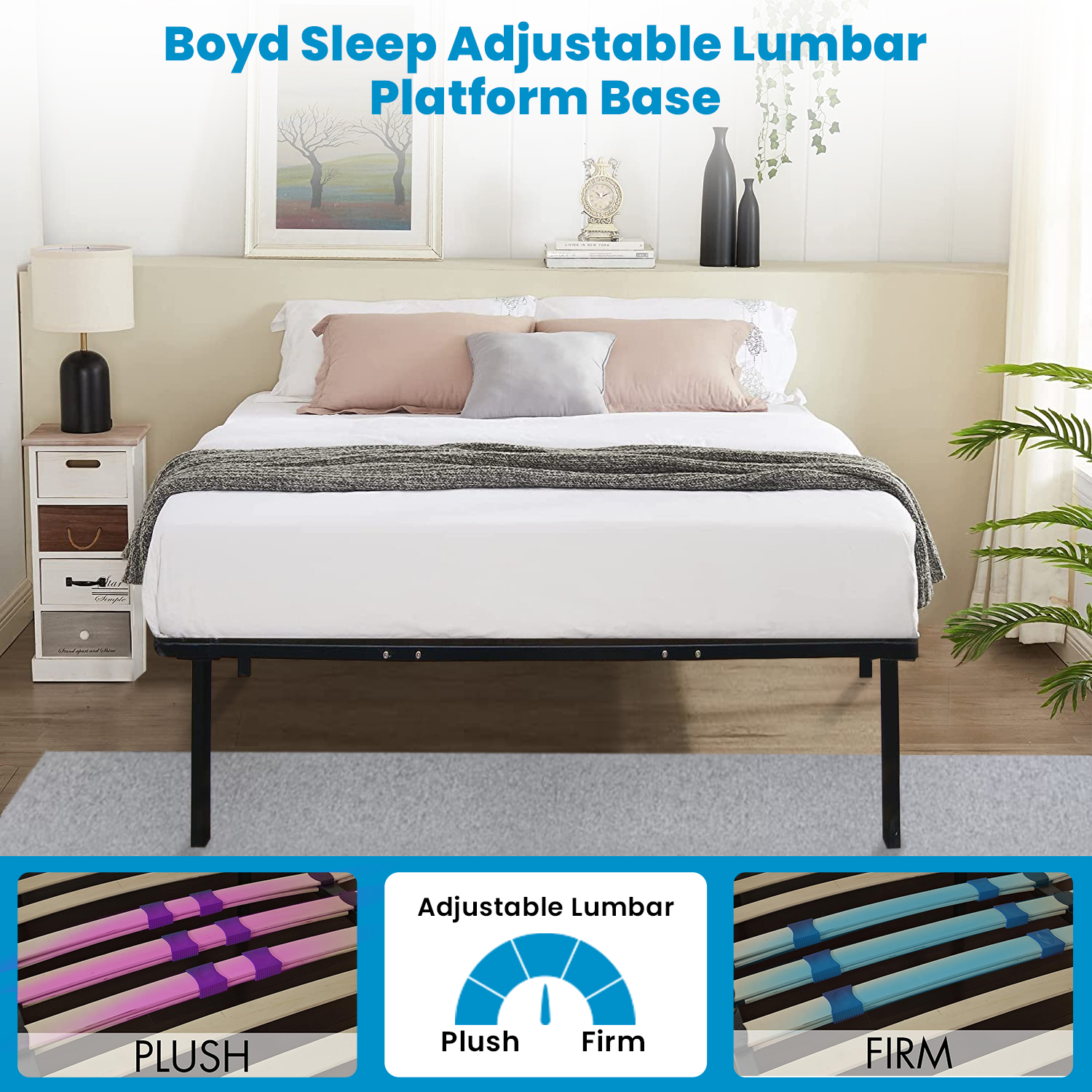 Boyd Sleep 14" Metal Platform Bed Frame with Adjustable Lumbar Support, Tool-Free Assembly, Queen - image 3 of 13