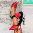 thumbnail image 5 of Heeled Sandals for Women Sexy Rose Ankle Strap Closed Pointed Toe Stiletto Heels Trendy Vacation Party Prom Dress Shoes Red Size 6.5, 5 of 8
