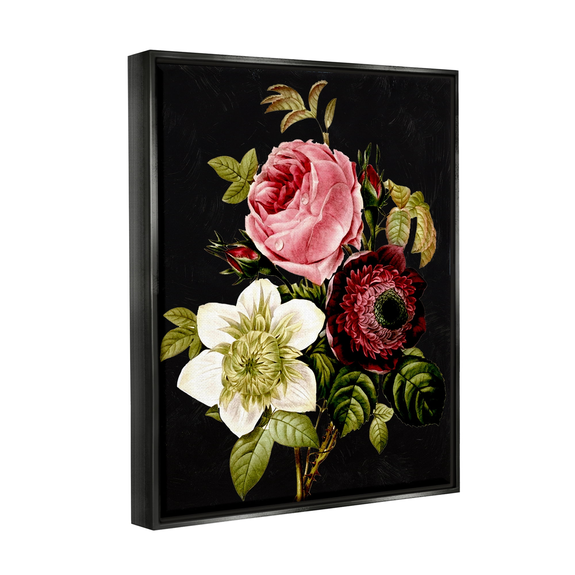 Stupell Industries Pink & Red Florals Botanical & Floral Painting Black Floater Framed Art Print Wall Art, 25 x 31