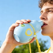 Girls Gourd Shaped Water Bottle Cup 880 mL with Adjustable Strap, Food-Grade Plastic, Leak-Proof Lid for Hiking Gym Cycling, White Blue Pink Yellow