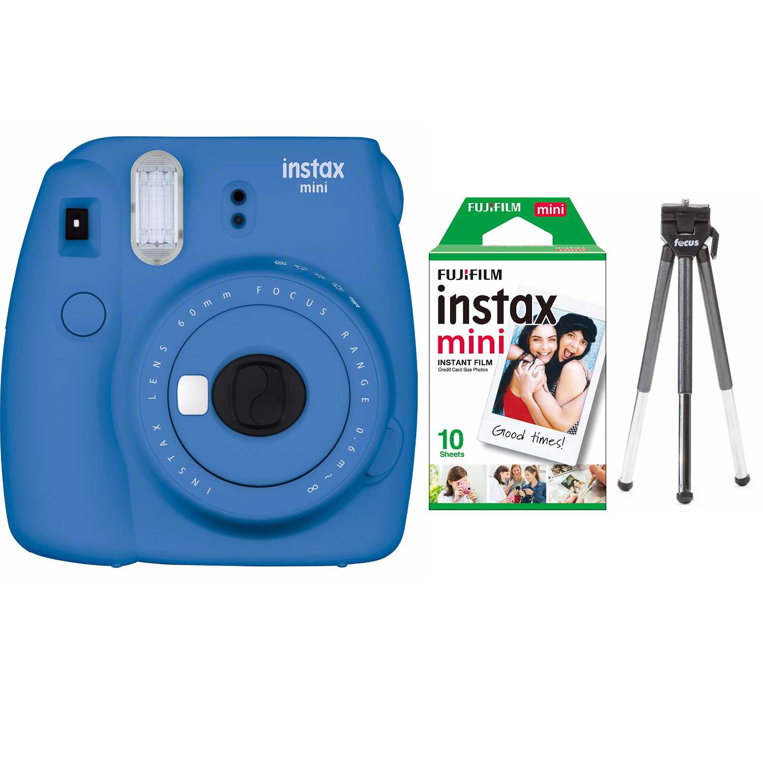 Fujifilm Instax Mini 9 (Cobalt Blue) w/ Single Foil Pack Film & Tripod
