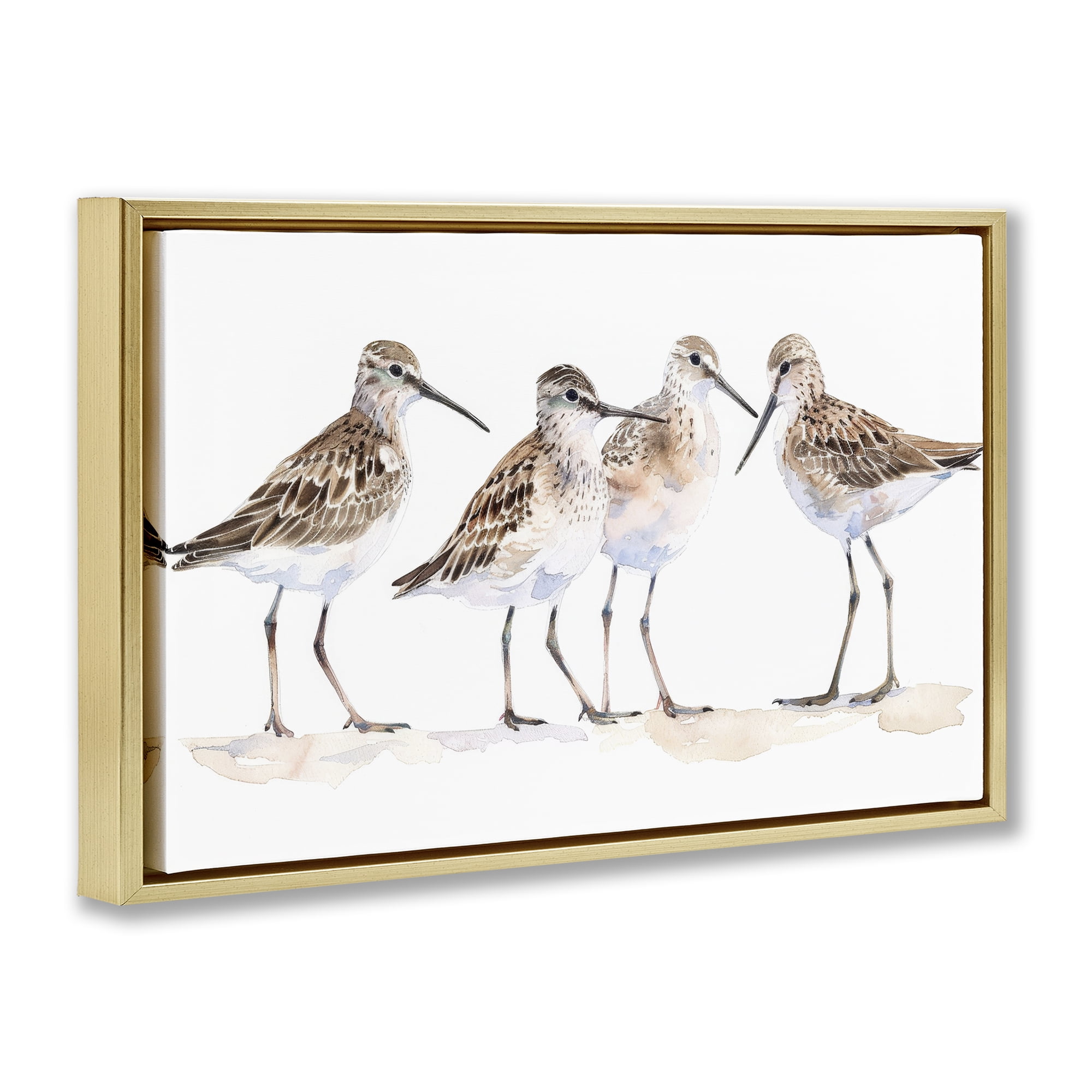 Stupell Industries Sand Pipers Gathered Animals Painting Gold Floater Framed Canvas Art Print Wall Art, 25 x 17