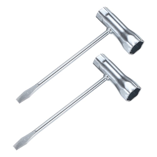 Uxcell 2-Pack Llave de Motosierra Scrench 13mm por 19mm Destornillador y Llave Combinada de Acero 1.8mm Destornillador Ranurado Llave T Tono Plateado