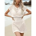 thumbnail image 3 of Anygrew Women Swimwear Cover Ups Short Sleeve Crochet V Neck Bathing Suit Beach Dress Summer Swimwear Coverups, 3 of 6