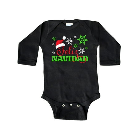 

Inktastic Feliz Navidad with Santa Hat and Green Snowflakes Gift Baby Boy or Baby Girl Long Sleeve Bodysuit