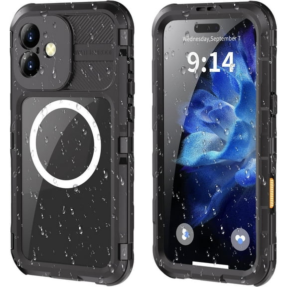 for iPhone 16 Plus 6.7 inch Waterproof Case Compatible with MagSafe, Magnetic Waterproof Metal Full Body IP68 Underwater Case Built-in Screen Protector Military Grade Shockproof Cover