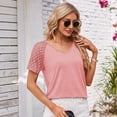 thumbnail image 7 of Valcatch Womens Summer Tops V Neck T Shirts Patchwork Mesh Short Sleeve Tops Loose Casual Tshirts S-XXL, 7 of 7