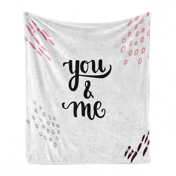 Saying Soft Flannel Fleece Throw Blanket, Simplistic You and Me Lettering Drawn by Hand on a Plain Background, Cozy Plush for Indoor and Outdoor Use, 50" x 70", White Pink Mauve, by Ambesonne