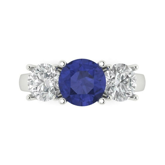 Clara Pucci 14K White Gold 2.5ct Tanzanite Three-Stone Ring for Women