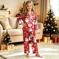 thumbnail image 2 of Gubotare Toddler Girl Christmas Pajamas in Satin with Long Sleeve Button Down and Open Front Holiday Loungewear Set 5T 6T,Watermelon Red, 2 of 7