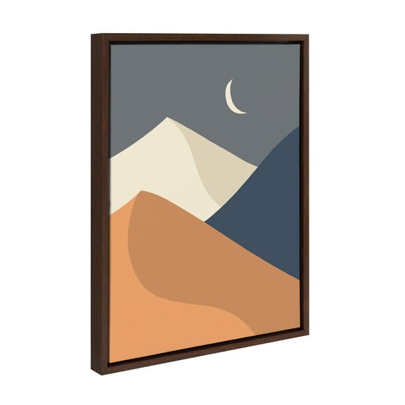 DesignOvation Sylvie Minimal 2a Night Dunes Framed Canvas Wall Art by Dominique Vari, 18x24 Brown, Modern Geometric Landscape Home Décor
