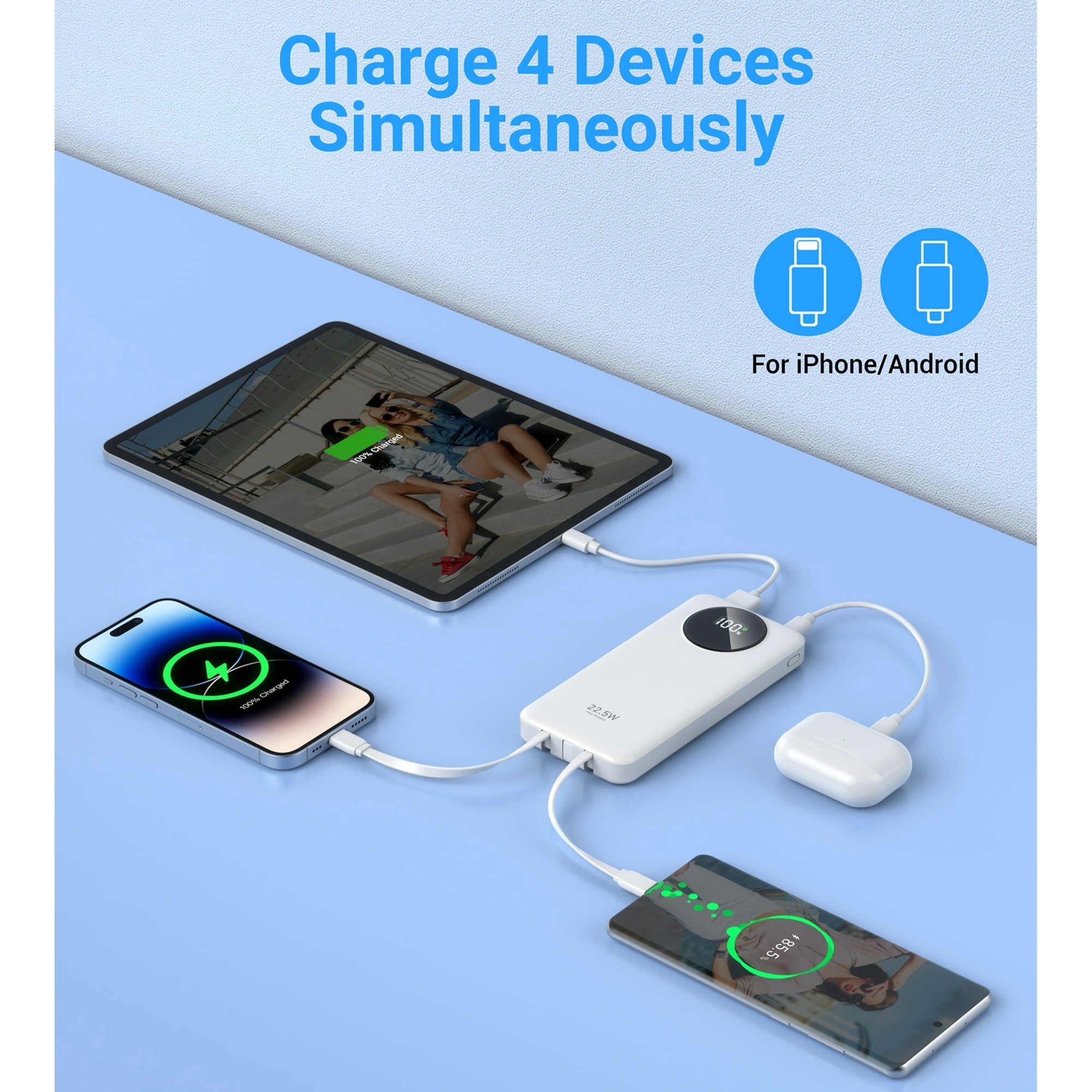 JIUMESS 10000mAh Power Bank, 22.5W Fast Charging, Portable Charger