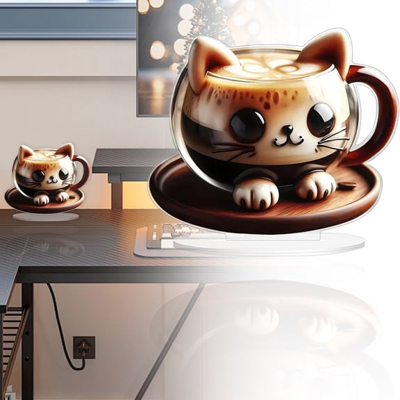 Lssam Cat Desk Decor Kits, Realistic Calico Cat Gem Painting DIY Art Kits with Stand, Acrylic Colorful Tabletop Ornament for Adults, Desktop Crafts